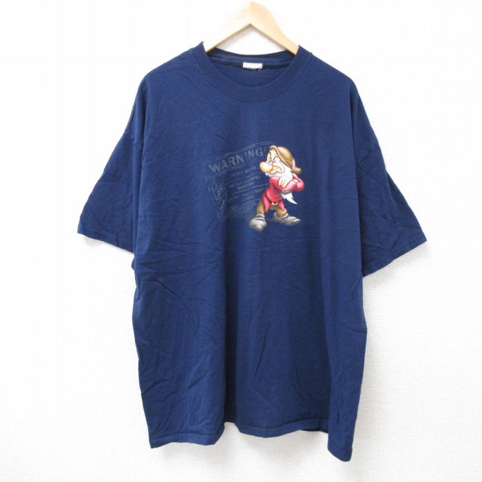 XL★古着 半袖 ビンテージ Tシャツ メンズ 00年代 00s ディズニー DISNEY しらゆきひめ 7人の小人 七人のこびと 大きいサイズ クルーネック 紺 ネイビー 25jun25 中古