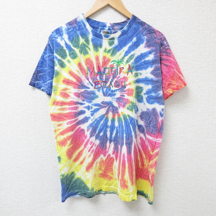 L★古着 フルーツオブザルーム 半袖 ビンテージ Tシャツ メンズ 00年代 00s フロリダ 刺繍 コットン クルーネック 青他 ブルー タイダイ 25jul05 中古