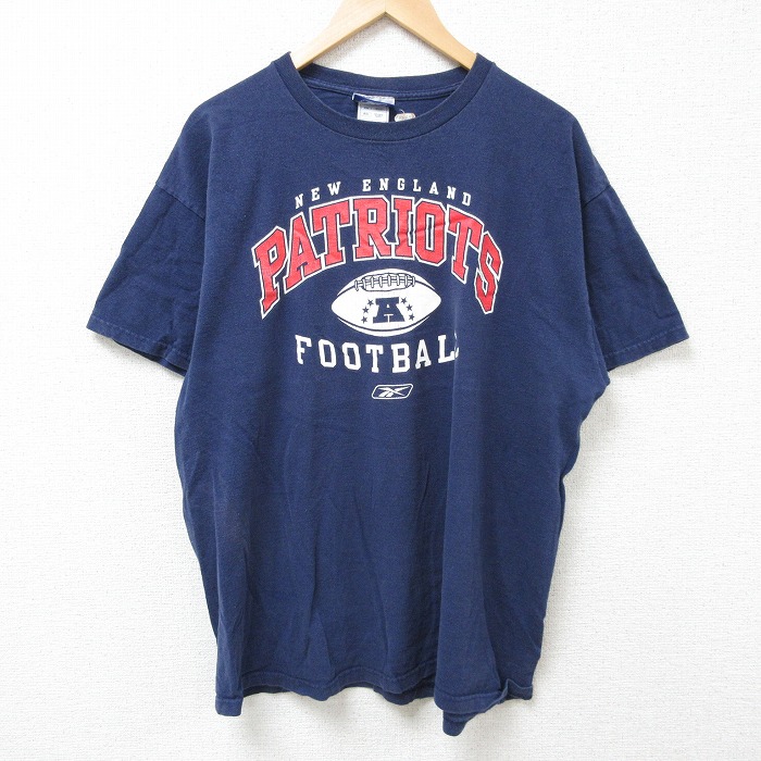 XL★古着 リーボック REEBOK 半袖 ビンテージ Tシャツ メンズ NFL ニューイングランドペイトリオッツ 大きいサイズ コットン クルーネック 紺 ネイビー アメフト スーパーボウル 25jul05 中古