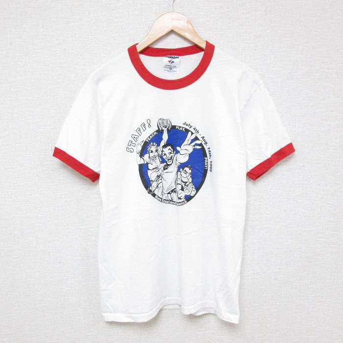 M★古着 ジャージーズ 半袖 ビンテージ Tシャツ メンズ 90年代 90s ニューイングランド クルーネック USA製 白 ホワイト リンガー 25jun26 中古