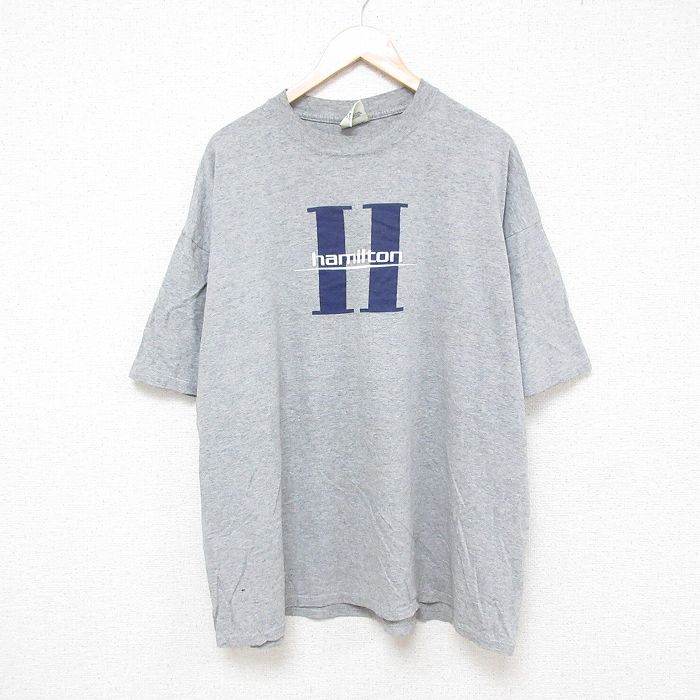 XL★古着 半袖 ビンテージ Tシャツ メンズ 90年代 90s ハミルトン 大きいサイズ クルーネック USA製 グレー 霜降り 25jun26 中古