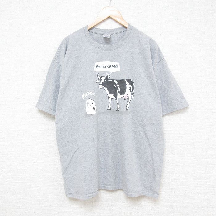 XL★古着 ジャージーズ 半袖 ビンテージ Tシャツ メンズ 00年代 00s 牛 大きいサイズ クルーネック グレー 霜降り 25jun26 中古