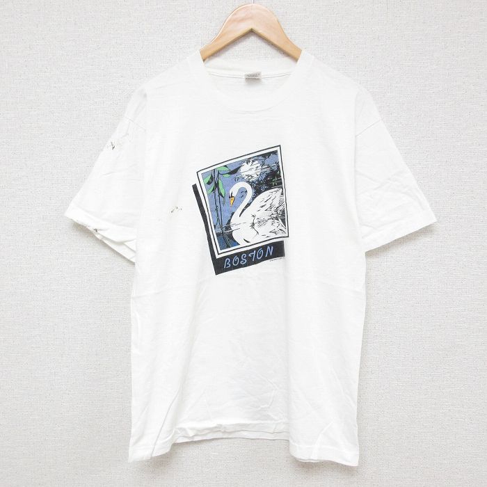 L★古着 フルーツオブザルーム 半袖 ビンテージ Tシャツ メンズ 90年代 90s 白鳥 ホワイト コットン クルーネック USA製 白 25jun26 中古