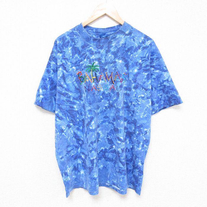 XL★古着 半袖 ビンテージ Tシャツ メンズ 00年代 00s バハマ 刺繍 クルーネック 青他 ブルー ダイダイ 25jun26 中古