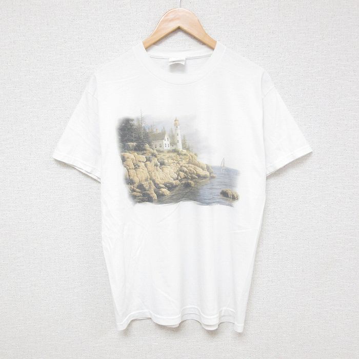 L★古着 ヘインズ Hanes 半袖 ビンテージ Tシャツ メンズ 00年代 00s 灯台 クルーネック 白 ホワイト 25jun26 中古