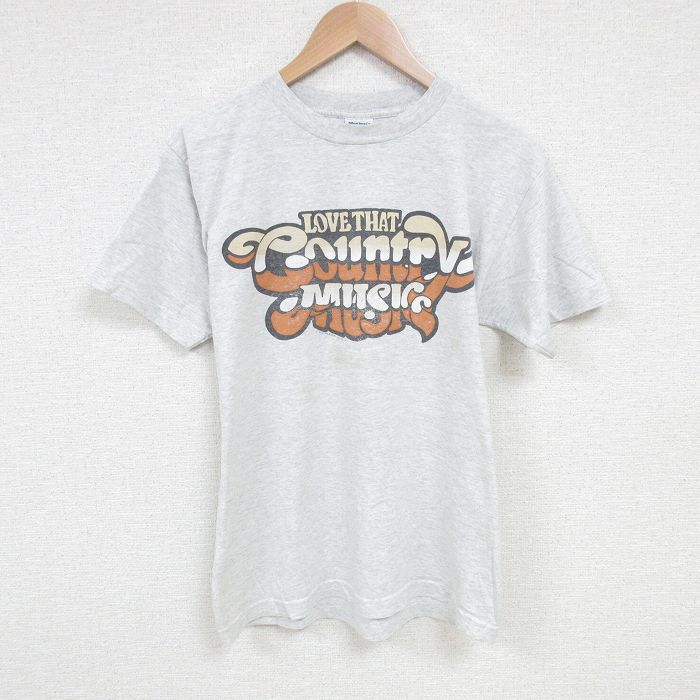 【20%OFF】M★古着 半袖 ビンテージ Tシャツ メンズ 90年代 90s カントリーミュージック クルーネック USA製 薄グレー 霜降り 25jun30 中古