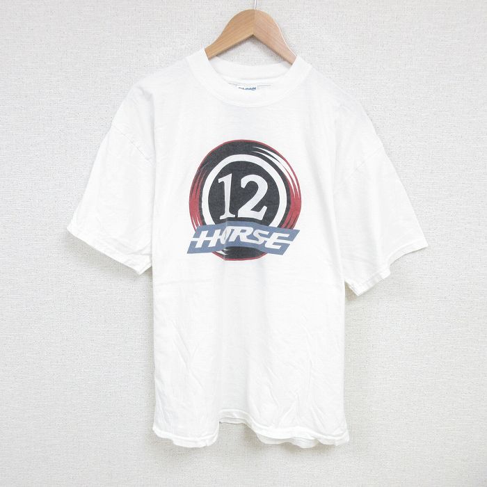 XL★古着 半袖 ビンテージ Tシャツ メンズ 00年代 00s HORSE コットン クルーネック 白 ホワイト 25jun30 中古
