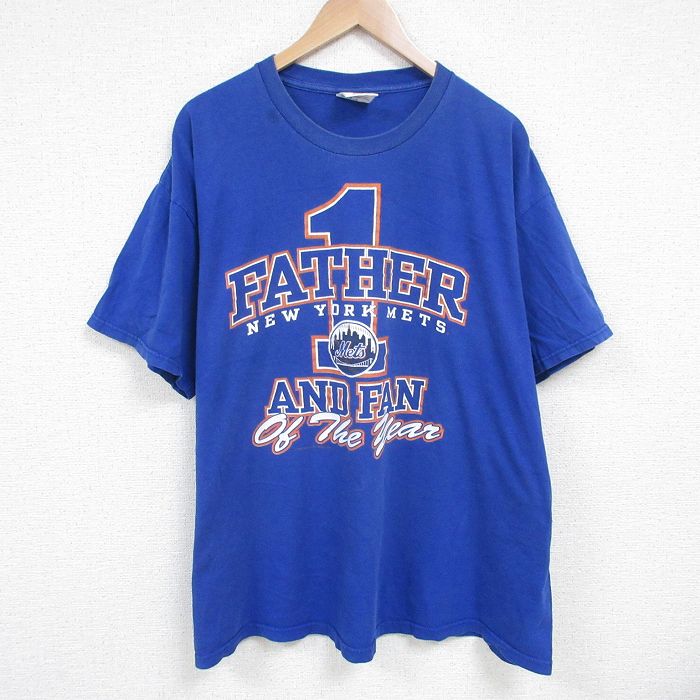 XL★古着 半袖 ビンテージ Tシャツ メンズ 00年代 00s MLB ニューヨークメッツ 大きいサイズ コットン クルーネック 青 ブルー メジャーリーグ ベースボール 野球 25jun30 中古