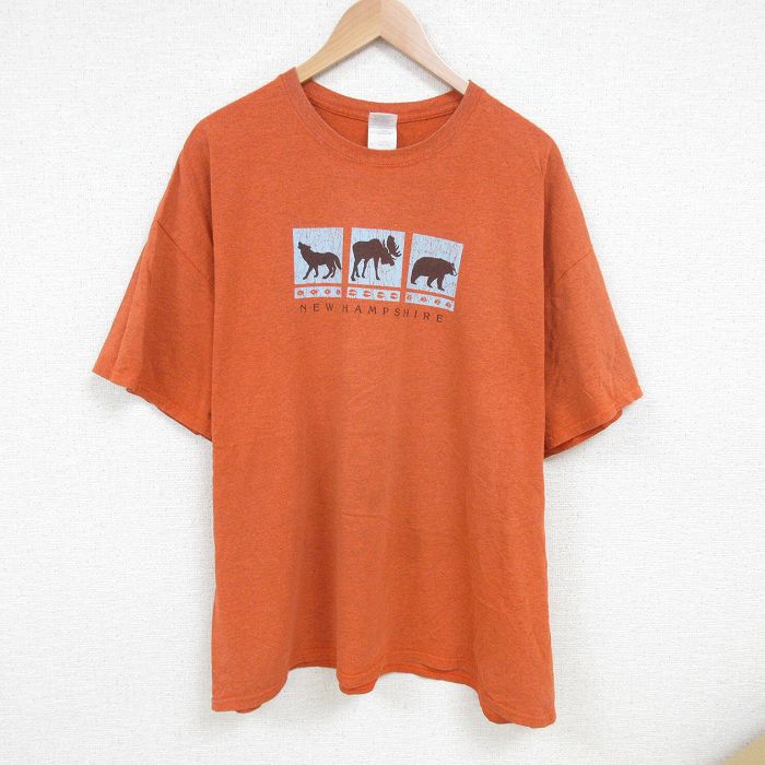XL★古着 半袖 ビンテージ Tシャツ メンズ 00年代 00s ニューハンプシャー 大きいサイズ クルーネック オレンジ 霜降り 25jun30 中古