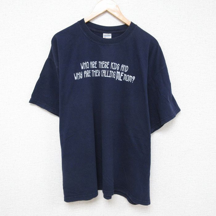 XL★古着 半袖 ビンテージ Tシャツ メンズ 00年代 00s メッセージ 大きいサイズ コットン クルーネック 紺 ネイビー 25jun30 中古