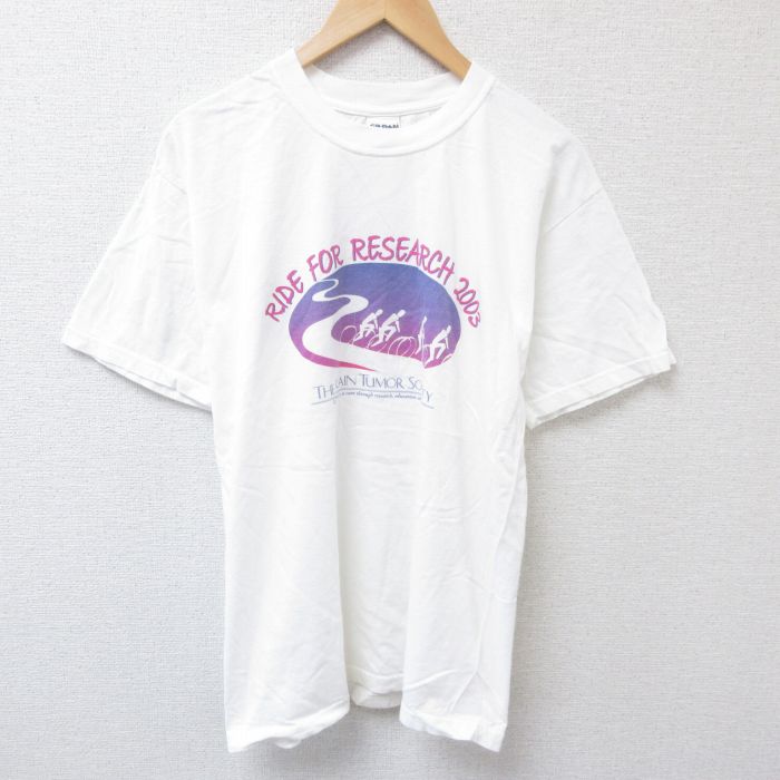 【20%OFF】L★古着 半袖 ビンテージ Tシャツ メンズ 00年代 00s リサーチ コットン クルーネック 白 ホワイト 25jun30 中古