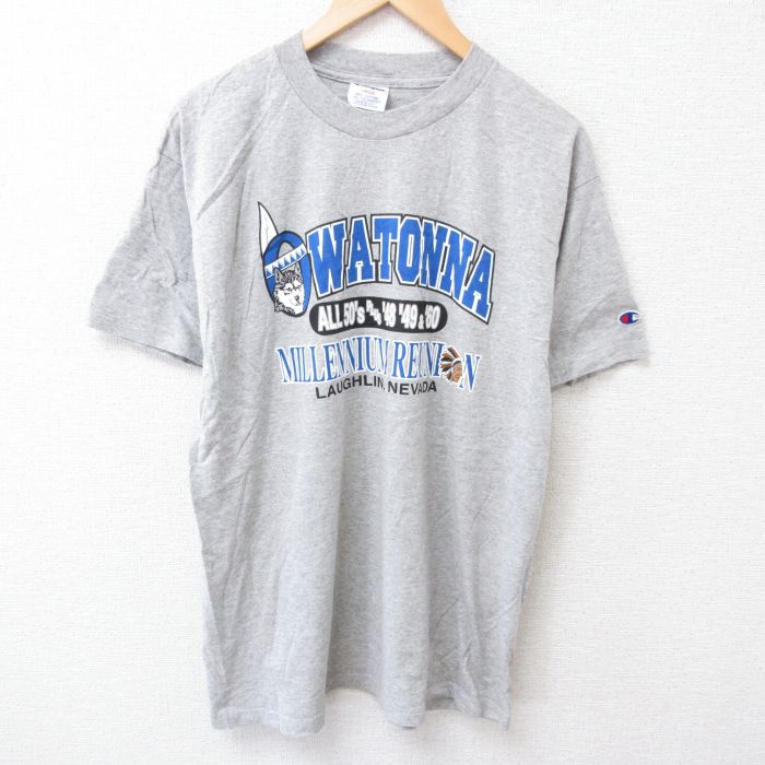 L★古着 チャンピオン champion 半袖 ビンテージ Tシャツ メンズ 90年代 90s インディアン ネバダ クルーネック USA製 グレー 霜降り 25jun30 中古