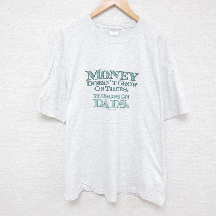 XL★古着 半袖 ビンテージ Tシャツ メンズ 00年代 00s メッセージ クルーネック 薄グレー 霜降り 25jul01 中古