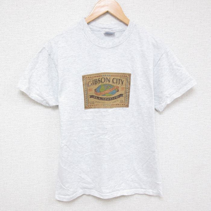 M★古着 ヘインズ Hanes 半袖 ビンテージ Tシャツ メンズ 90年代 90s イリノイ コットン クルーネック 薄グレー 霜降り 25jul01 中古