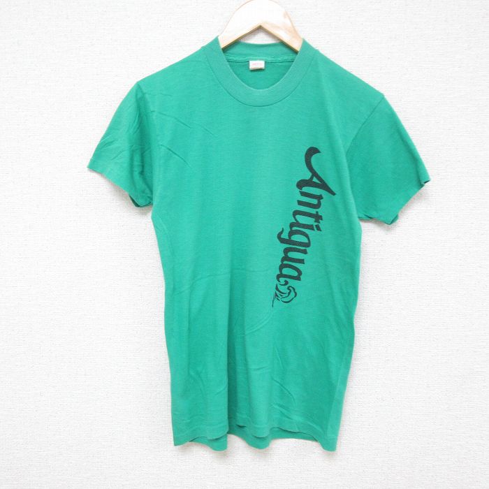 S★古着 半袖 ビンテージ Tシャツ メンズ 80年代 80s アンティグア クルーネック USA製 緑 グリーン 霜降り 25jul01 中古