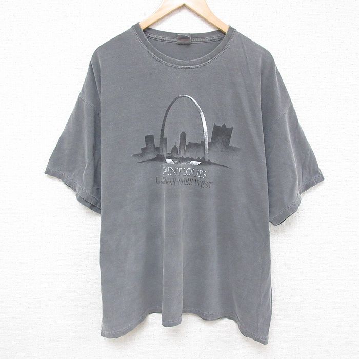 XL★古着 半袖 ビンテージ Tシャツ メンズ 00年代 00s セントルイス 大きいサイズ コットン クルーネック 濃グレー 霜降り 25jul01 中古