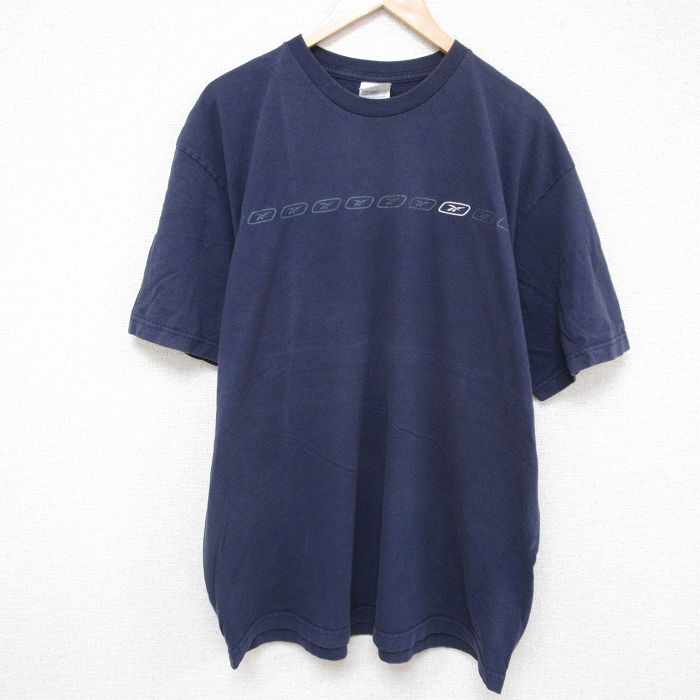 XL★古着 リーボック REEBOK 半袖 ビンテージ Tシャツ メンズ 00年代 00s 大きいサイズ コットン クルーネック 紺 ネイビー 25jul01 中古