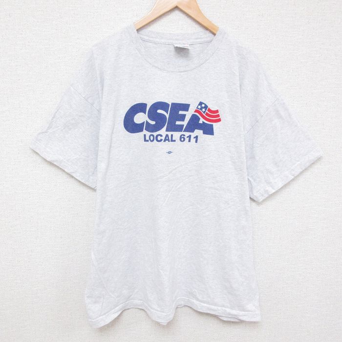 XL★古着 半袖 ビンテージ Tシャツ メンズ 90年代 90s CSEA 大きいサイズ コットン クルーネック USA製 薄グレー 霜降り 25jul01 中古