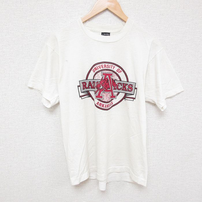 【20%OFF】L★古着 スクリーンスターズ 半袖 ビンテージ Tシャツ メンズ 80年代 80s アーカンソー クルーネック USA製 白 ホワイト 25jul01 中古