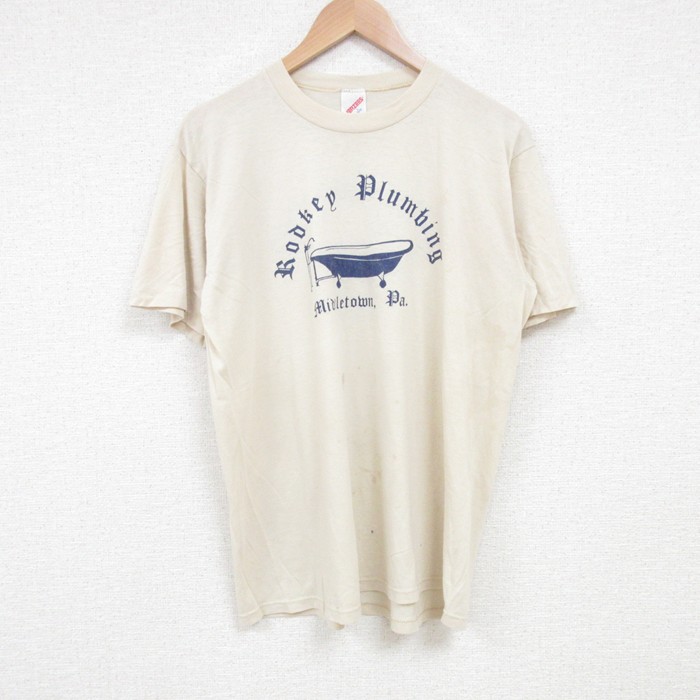 L★古着 ジャージーズ 半袖 ビンテージ Tシャツ メンズ 80年代 80s バスルーム クルーネック USA製 薄ベージュ カーキ 25jul01 中古