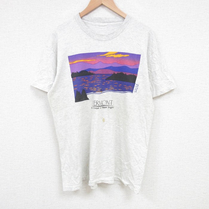 L★古着 半袖 ビンテージ Tシャツ メンズ 90年代 90s バーモント クルーネック 薄グレー 霜降り 25jul01 中古