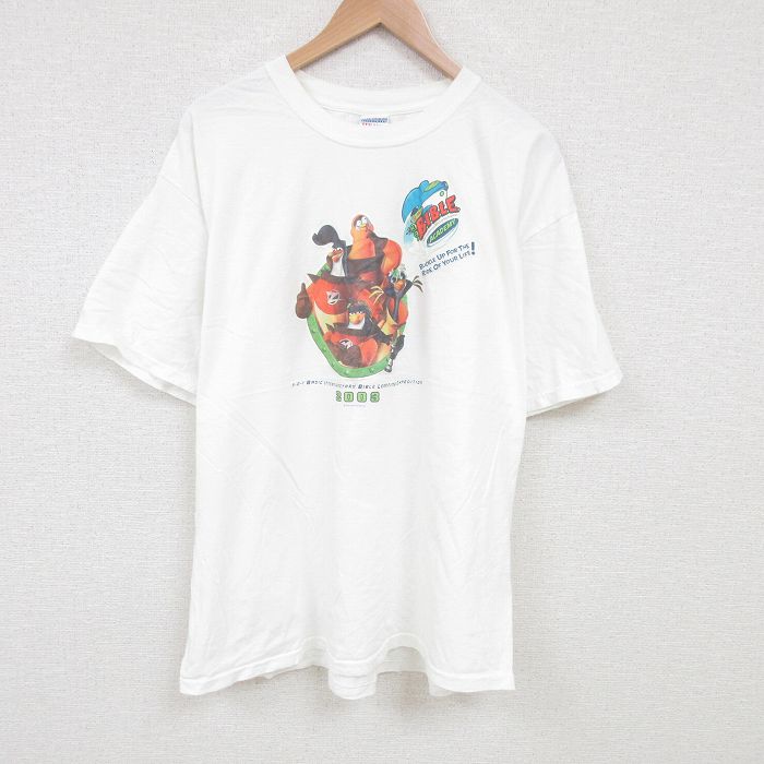 【20%OFF】XL★古着 半袖 ビンテージ Tシャツ メンズ 00年代 00s 鳥 大きいサイズ コットン クルーネック 白 ホワイト 25jul02 中古