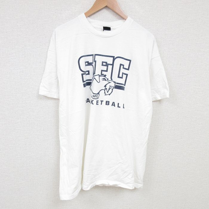 XL★古着 アシックス 半袖 ビンテージ Tシャツ メンズ 90年代 90s バスケットボール 大きいサイズ コットン クルーネック USA製 白 ホワイト 25jul02 中古