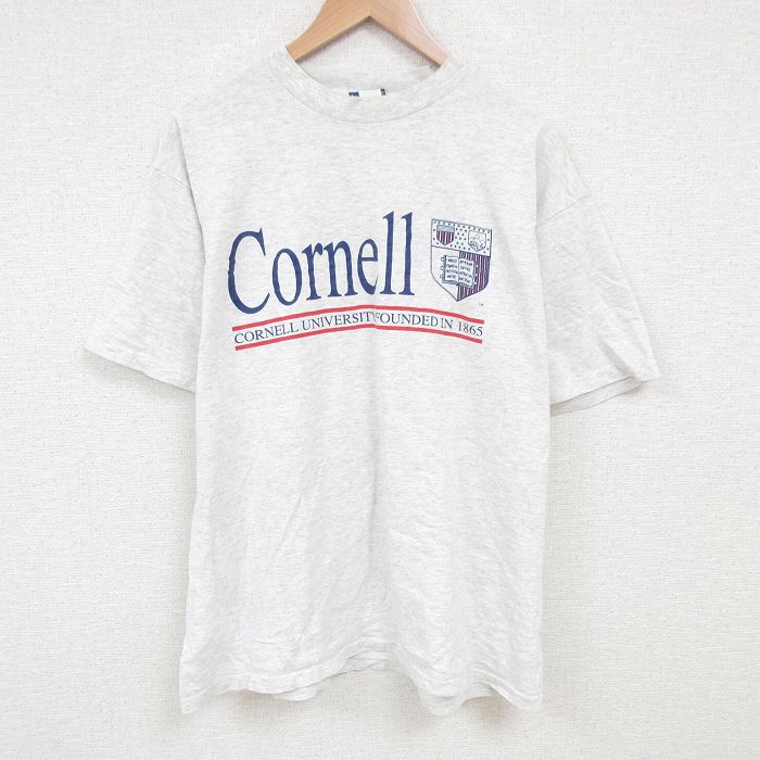 XL★古着 半袖 ビンテージ Tシャツ メンズ 90年代 90s Cornell 大きいサイズ コットン クルーネック USA製 薄グレー 霜降り 25jul02 中古