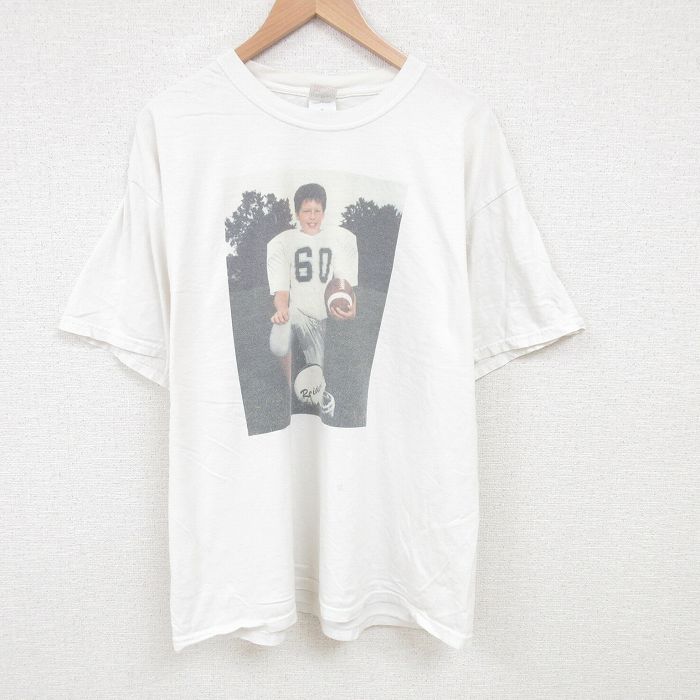 XL★古着 半袖 ビンテージ Tシャツ メンズ 00年代 00s アメフト フォトプリント 大きいサイズ コットン クルーネック 白 ホワイト 25jul02 中古