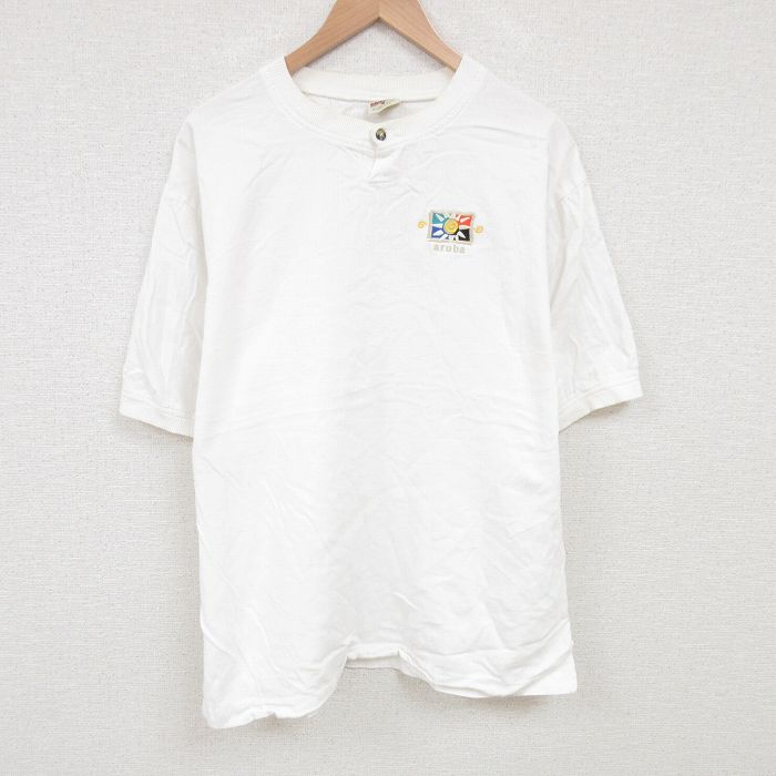 aruba 90s 半袖Tシャツ ヘンリーネック ホワイト XL | 古着