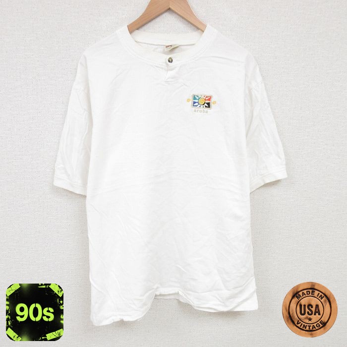 【50%OFF】aruba 90s 半袖Tシャツ ヘンリーネック ホワイト XL | 古着