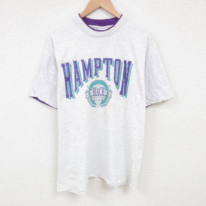 XL★古着 SIGNAL 半袖 ビンテージ Tシャツ メンズ 90年代 90s HAMPTON コットン クルーネック USA製 薄グレー 霜降り 25jul02 中古