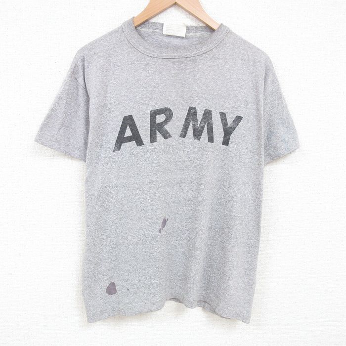 XL★古着 半袖 ビンテージ Tシャツ メンズ 90年代 90s ミリタリー アーミー ARMY USA製 大きいサイズ クルーネック グレー 霜降り 25jul02 中古