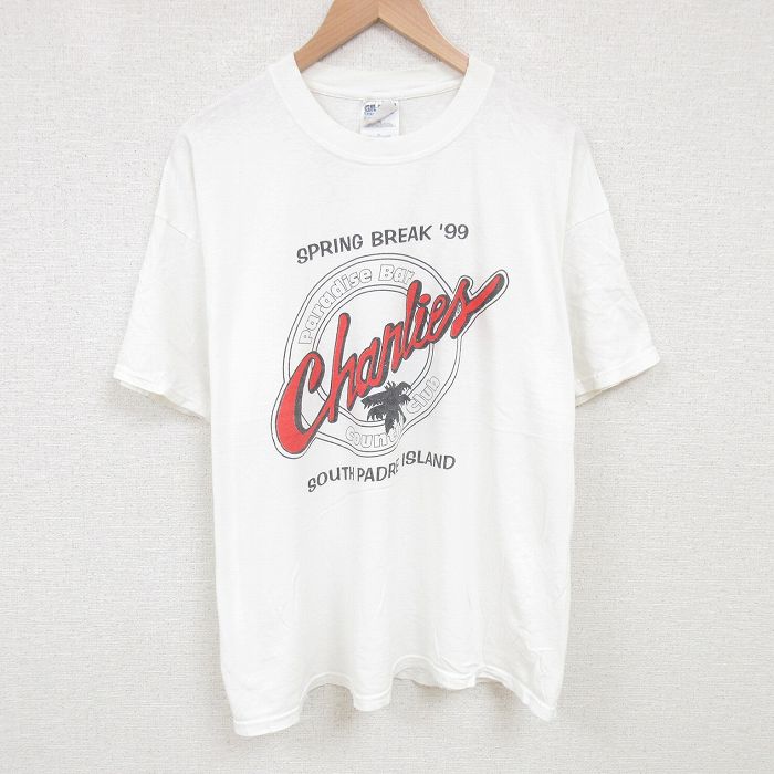 XL★古着 半袖 ビンテージ Tシャツ メンズ 90年代 90s ヤシの木 大きいサイズ コットン クルーネック 白 ホワイト 25jul02 中古