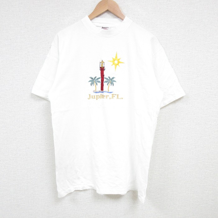 L★古着 オニータ 半袖 ビンテージ Tシャツ メンズ 90年代 90s 灯台 刺繍 コットン クルーネック 白 ホワイト 25jul04 中古