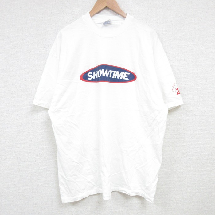 XL★古着 ヘインズ Hanes 半袖 ビンテージ Tシャツ メンズ 90年代 90s SHOWTIME 大きいサイズ コットン クルーネック USA製 白 ホワイト 【spe】 25jul04 中古