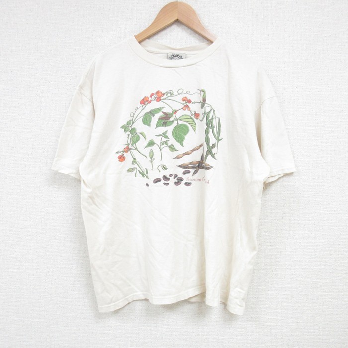 XL★古着 半袖 ビンテージ Tシャツ メンズ 00年代 00s 種 コットン クルーネック 生成り 25jul04 中古