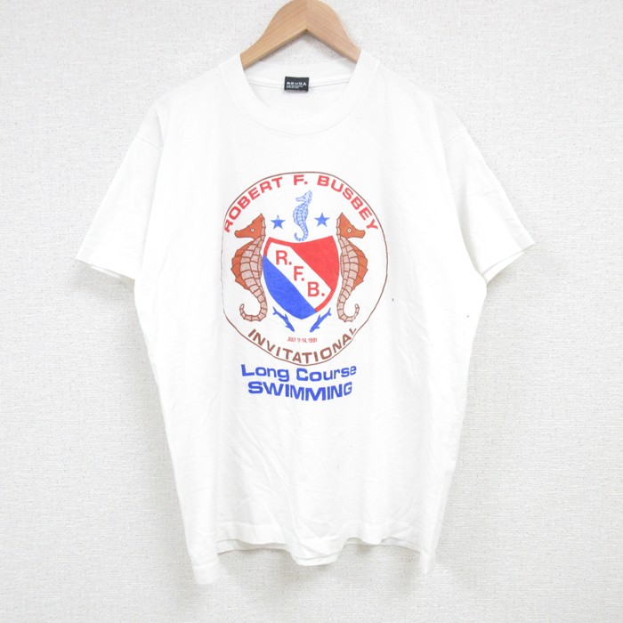 L★古着 スクリーンスターズ 半袖 ビンテージ Tシャツ メンズ 90年代 90s タツノオトシゴ クルーネック USA製 白 ホワイト 25jul04 中古