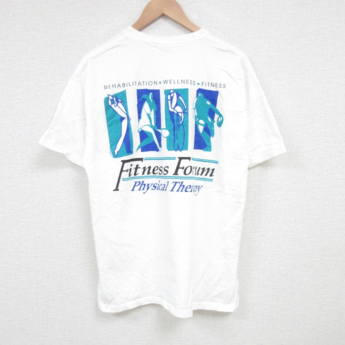 【50%OFF】L★古着 ヘインズ Hanes 半袖 ビンテージ Tシャツ メンズ 00年代 00s フィットネス コットン クルーネック 白 ホワイト 25jul04 中古