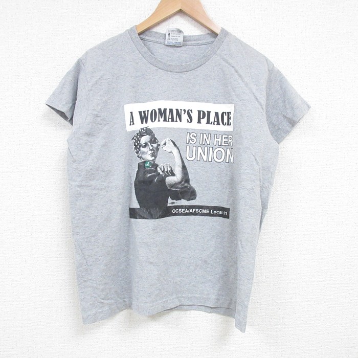 L★古着 半袖 ビンテージ Tシャツ メンズ 00年代 00s ウーマン クルーネック USA製 グレー 霜降り 25jul04 中古