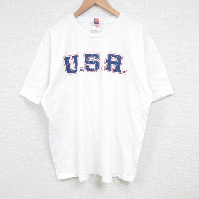 XL★古着 半袖 ビンテージ Tシャツ メンズ 00年代 00s USAロゴ コットン クルーネック USA製 白 ホワイト 25jul04 中古