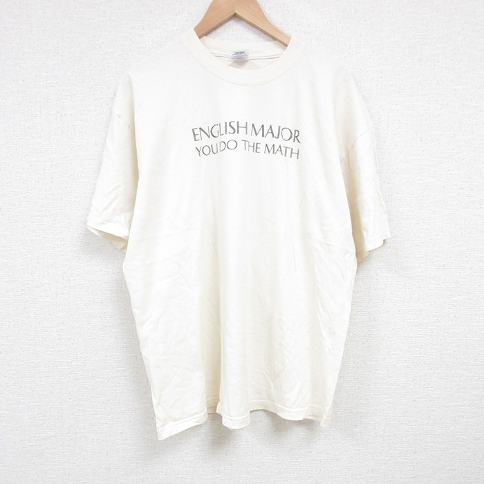 XL★古着 半袖 ビンテージ Tシャツ メンズ 00年代 00s ENGLISH コットン クルーネック 薄ベージュ カーキ 25jul04 中古