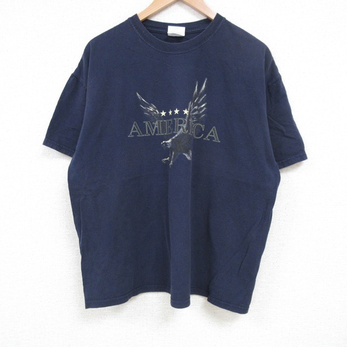 XL★古着 ヘインズ Hanes 半袖 ビンテージ Tシャツ メンズ 00年代 00s 鳥 コットン クルーネック 紺 ネイビー 25jul03 中古