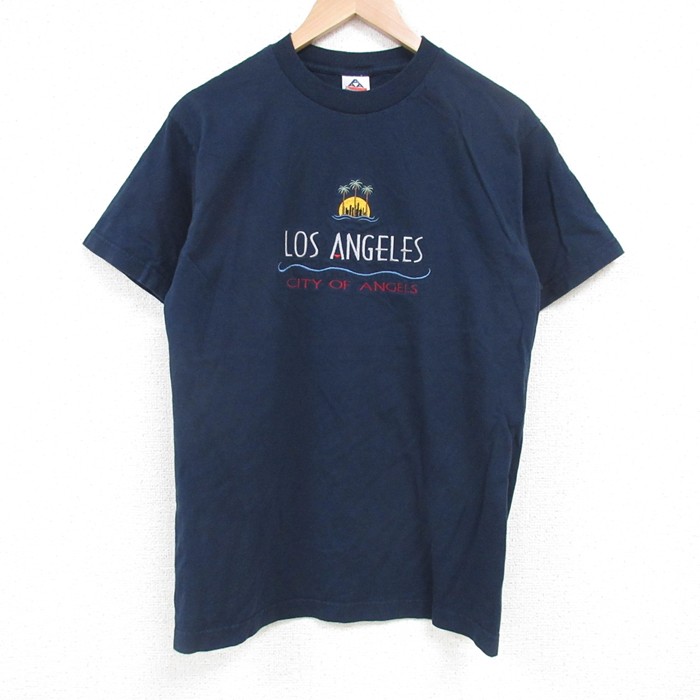 M★古着 半袖 ビンテージ Tシャツ メンズ 00年代 00s ロサンゼルス 刺繍 コットン クルーネック 紺 ネイビー 25jul03 中古