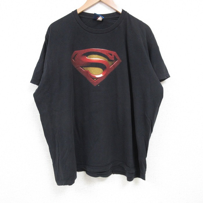 XL★古着 半袖 ビンテージ Tシャツ メンズ 00年代 00s スーパーマン 大きいサイズ コットン クルーネック 黒 ブラック 25jul03 中古