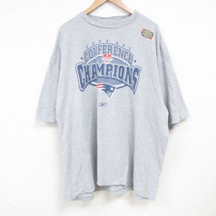 XL★古着 リーボック REEBOK 半袖 ビンテージ Tシャツ メンズ 00年代 00s NFL ニューイングランドペイトリオッツ 大きいサイズ クルーネック グレー 霜降り アメフト スーパーボウル 25jul03 中古