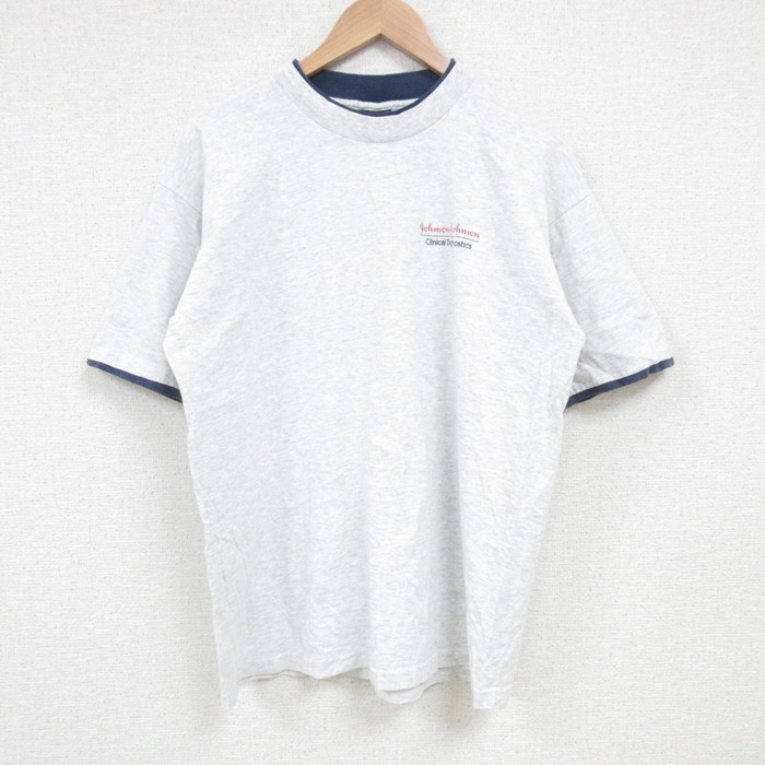 L★古着 SIGNAL 半袖 ビンテージ Tシャツ メンズ 90年代 90s ジョンソンアンドジョンソン コットン クルーネック USA製 薄グレー 霜降り 25jul03 中古