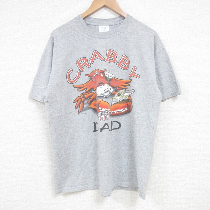 L★古着 半袖 ビンテージ Tシャツ メンズ 00年代 00s カニ クルーネック グレー 霜降り 25jul03 中古