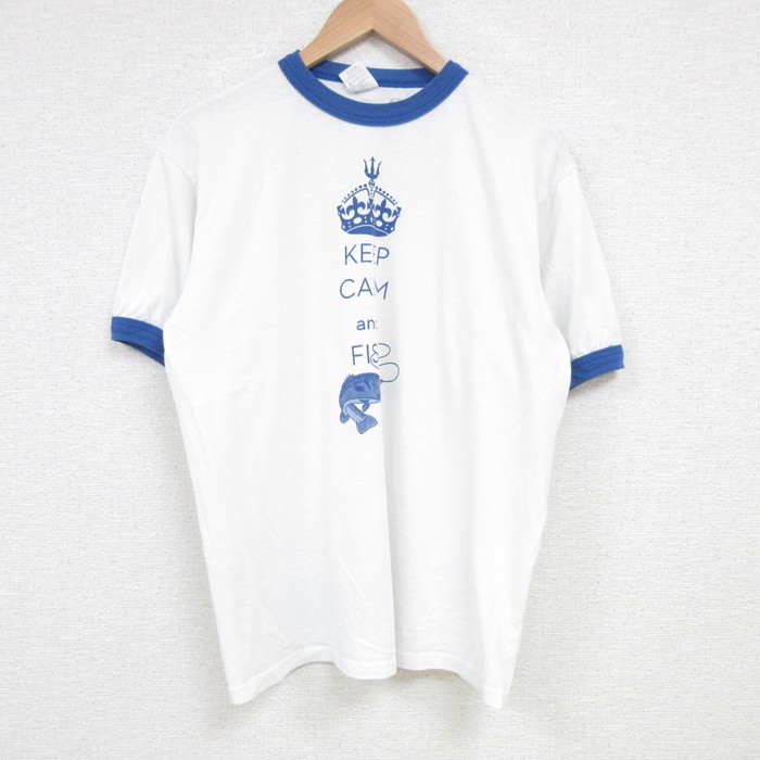L★古着 半袖 ビンテージ Tシャツ メンズ 00年代 00s 魚 クルーネック 白 ホワイト リンガー 25jul03 中古