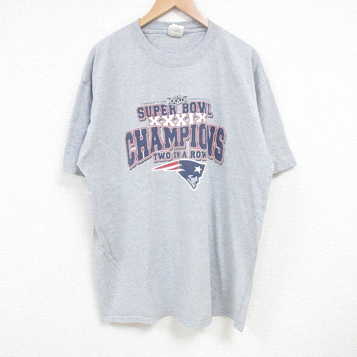 XL★古着 半袖 ビンテージ Tシャツ メンズ 00年代 00s NFL ニューイングランドペイトリオッツ 大きいサイズ クルーネック グレー 霜降り アメフト スーパーボウル 25jul03 中古
